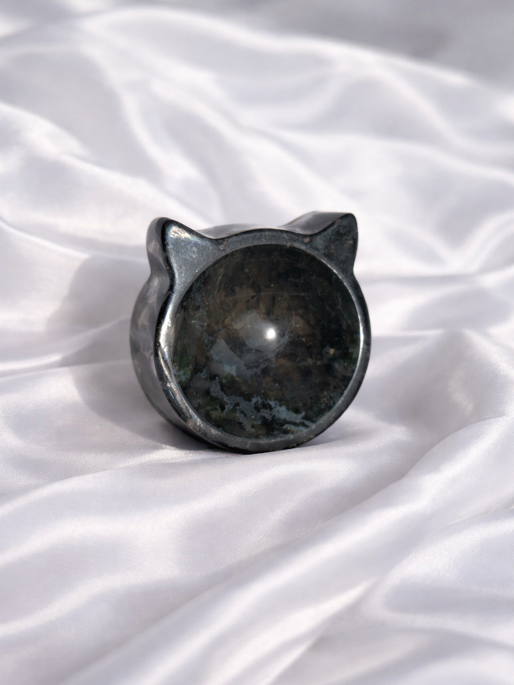Moss agate cat trinket bowl