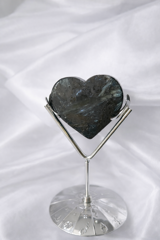 Astrophyllite heart on a stand
