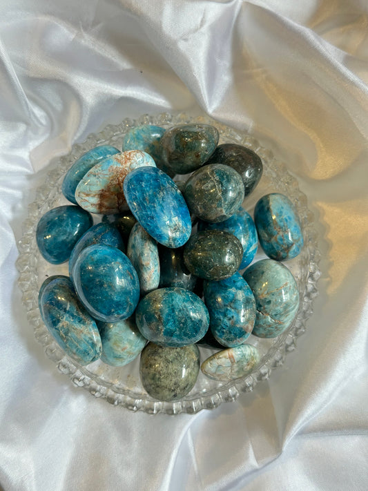 Blue apatite tumblestones