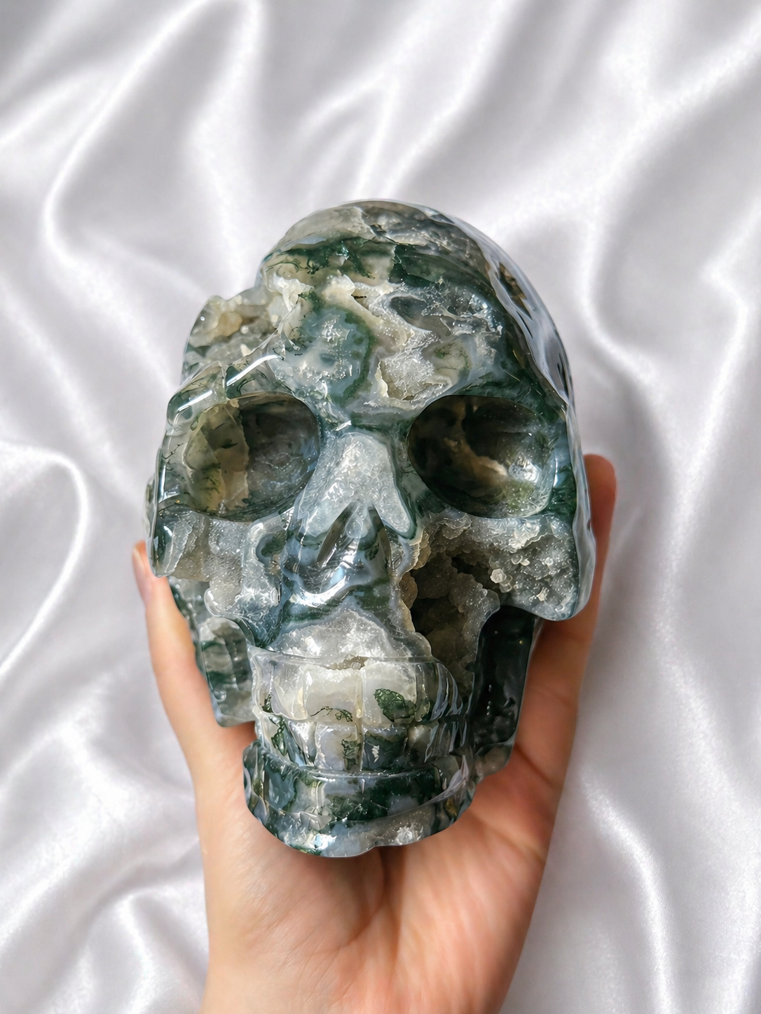 XL Moss agate skull
