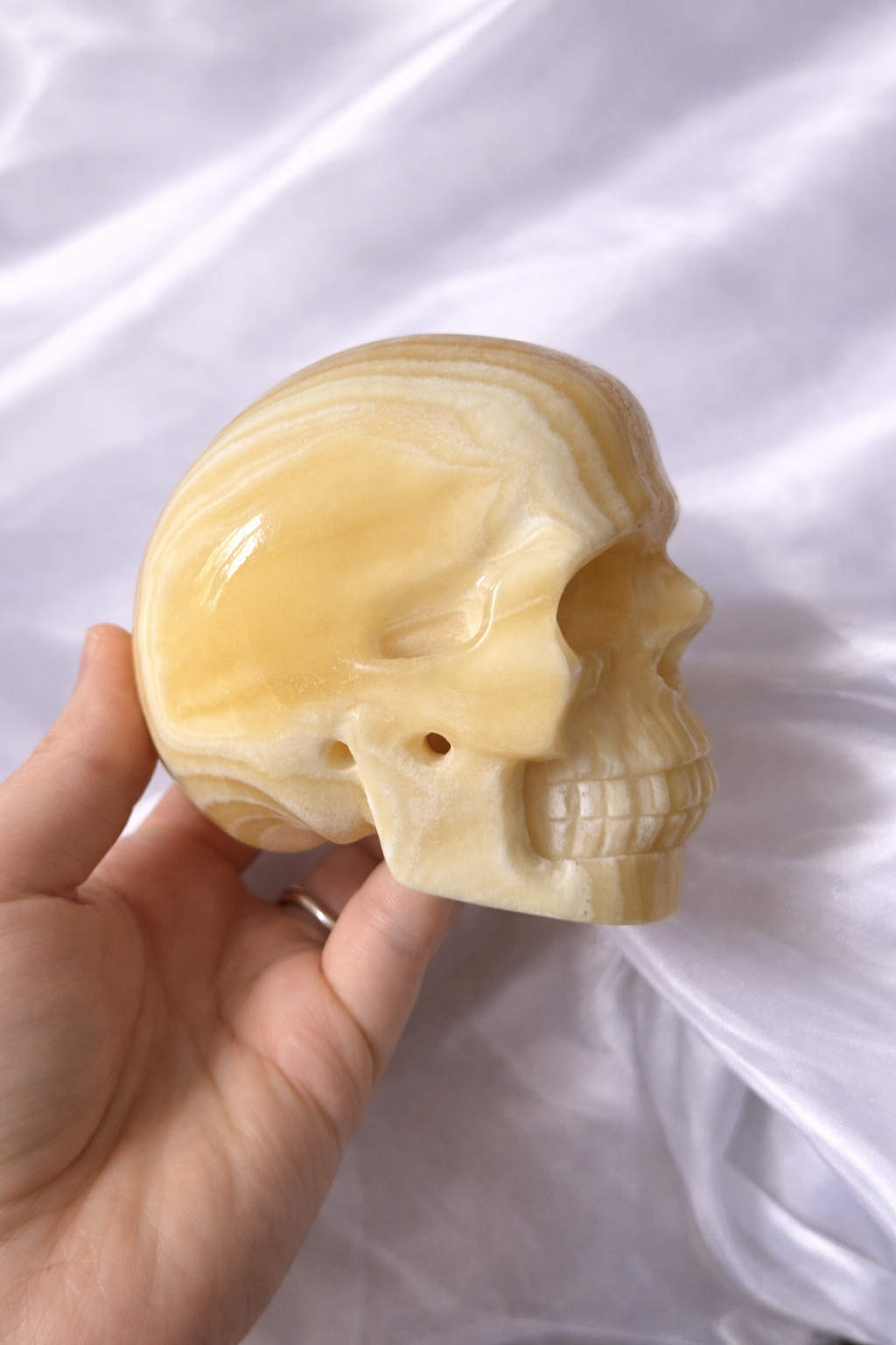 Zebra x orange calcite skull