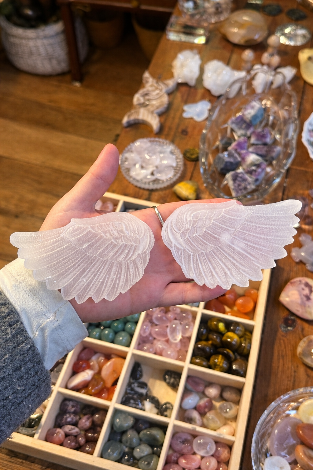 Pair of selenite angel wings